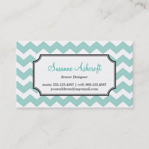 Customizable Teal blue chevron zigzag pattern stylish personal business cards