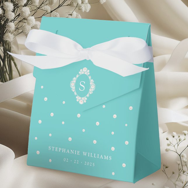 Teal Blue Chic Bridal Shower Favor Boxes (Creator Uploaded)