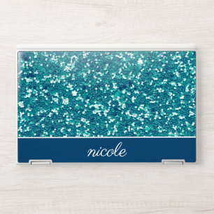 Teal Blue Chic Glitter Personalized HP Laptop Skin