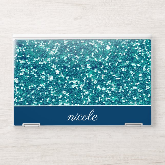 Teal Blue Chic Glitter Personalized  HP Laptop Skin (Front)