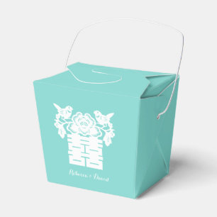 Teal Blue Chinese Love Birds Double Happiness Favor Boxes