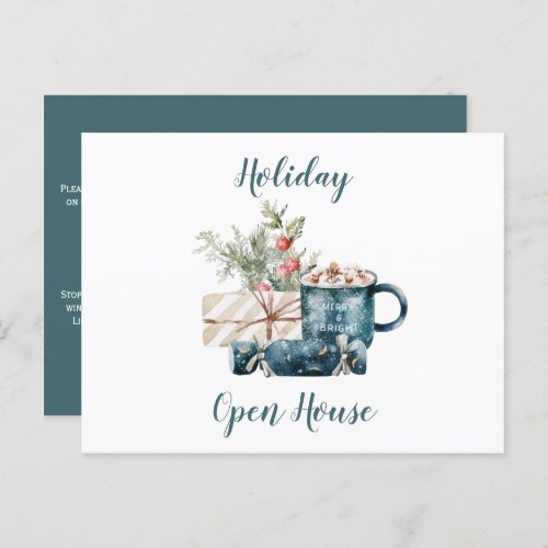 Teal Blue Christmas Holiday Open House Postcard