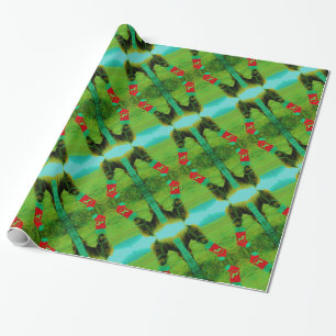 teal Blue :Christmas Horse with christmas stocking Wrapping Paper