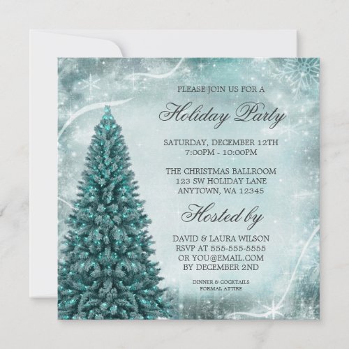 Teal Blue Christmas Tree Holiday Party Custom Announcements