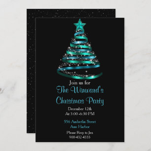 Teal Blue Christmas Tree Invitation