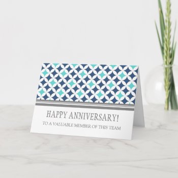 Teal Blue Circles Employee Anniversary Card by DreamingMindCards at Zazzle
