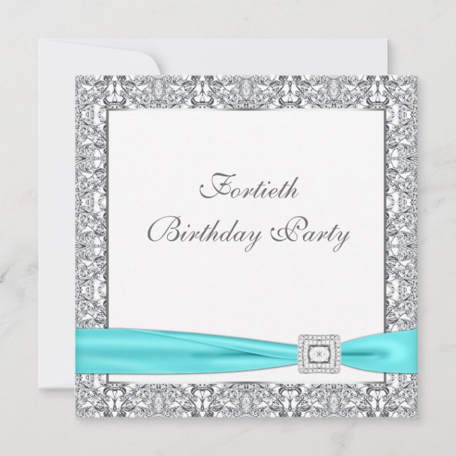Teal Blue Classy 40th Birthday Party Invitation (Front)