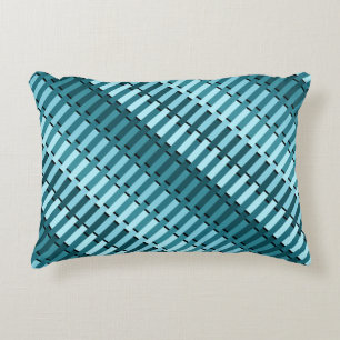 Teal Blue Contemporary Abstract Stripe Pattern Accent Pillow