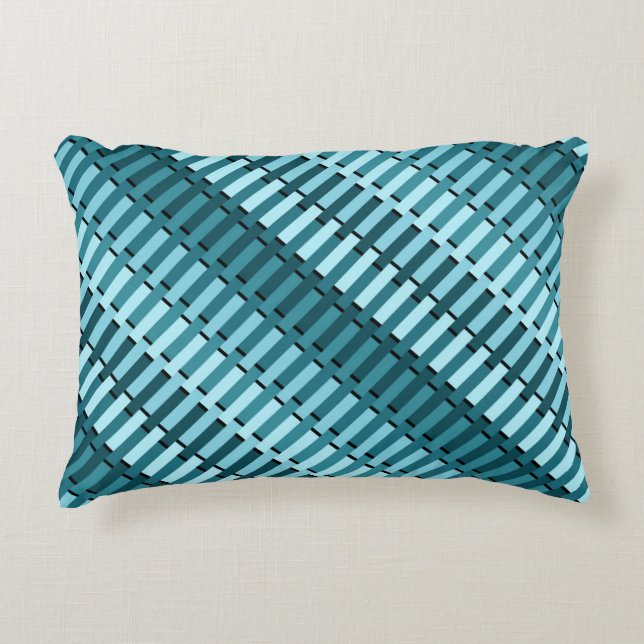 Teal Blue Contemporary Abstract Stripe Pattern Accent Pillow (Front)