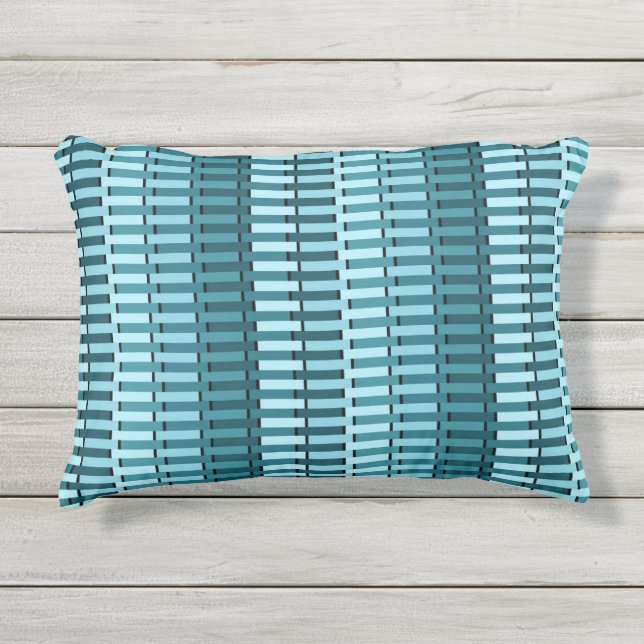 Teal Blue Contemporary Abstract Stripe Pattern Outdoor Pillow (Front)