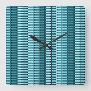 Teal Blue Contemporary Abstract Stripe Pattern Square Wall Clock