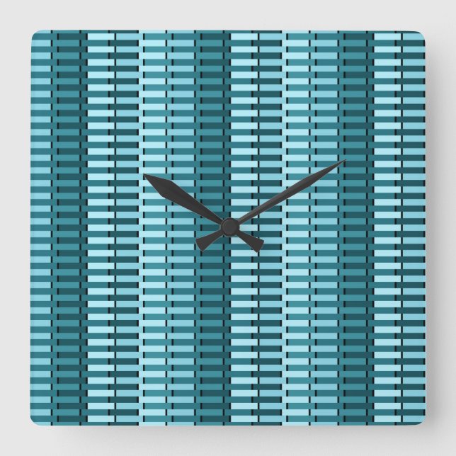 Teal Blue Contemporary Abstract Stripe Pattern Square Wall Clock (Front)
