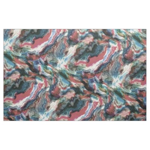 Teal Blue Coral Red Watercolor Swirls Art Pattern Fabric