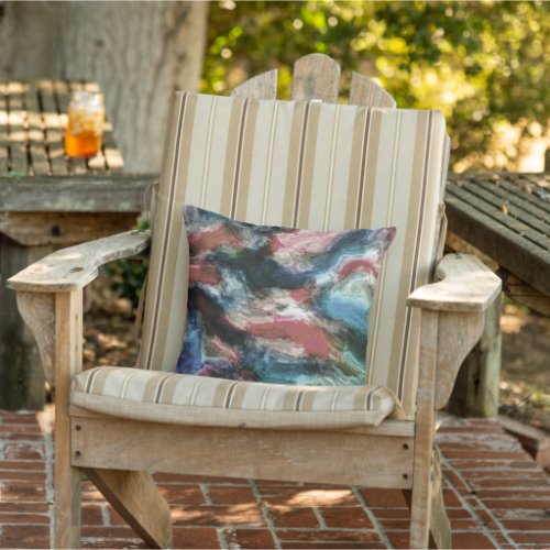 Teal Blue Coral Red Watercolor Swirls Art Pattern  Outdoor Pillow