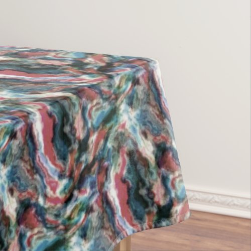 Teal Blue Coral Red Watercolor Swirls Art Pattern Tablecloth