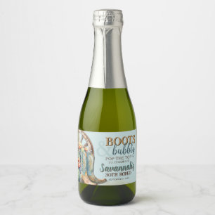 Teal Blue Country Western Cowgirl Rodeo Birthday Sparkling Wine Label