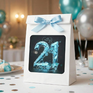 Teal Blue Crystal Glam Sparkle 21st Birthday Party Square Sticker