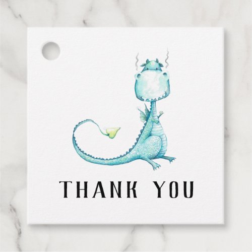  Teal Blue Cute Dragon Baby Shower Thank You Favor Tags