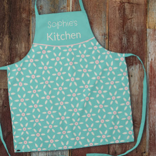 Teal Blue Cute Fun Flower Apron