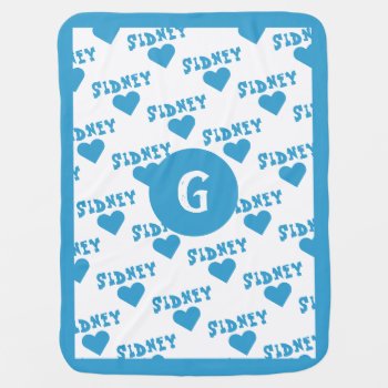 Teal Blue Cute Monogram Personalized Name Boy Baby Blanket by TintAndBeyond at Zazzle
