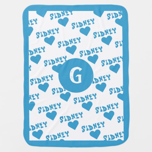 Teal Blue Cute Monogram Personalized Name Boy Baby Blanket