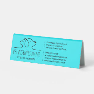 Teal Blue cute Petsitter dog cat logo veterinary Table Tent