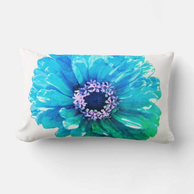 Teal Blue Daisy, teal blue flower Lumbar Pillow (Front)