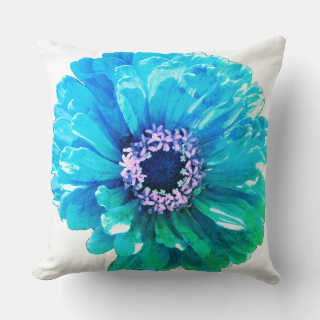 Teal Blue Daisy Throw Pillow (Front)