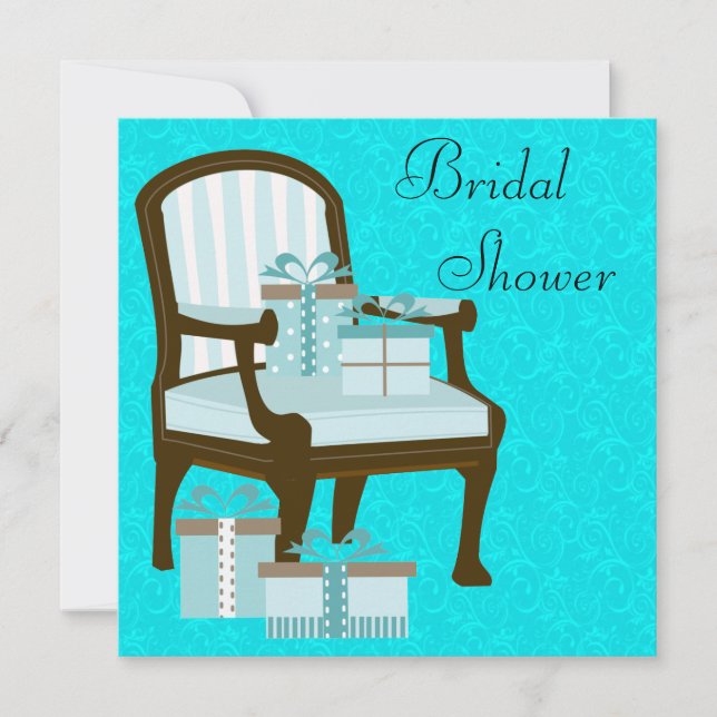Teal Blue Damask Chair Gifts Bridal Shower Invitation (Front)