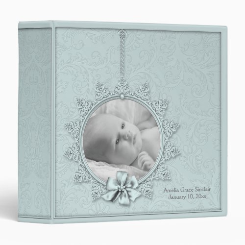 Teal Blue Damask Photo Baby Album 3 Ring Binder