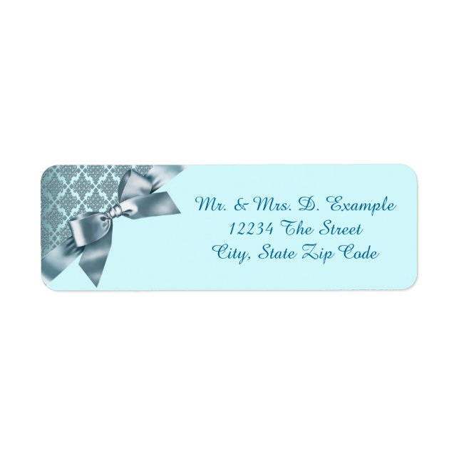 Teal Blue Damask Return Address Labels (Front)