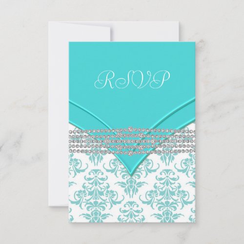 Teal Blue Damask RSVP