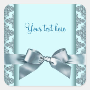 Teal Blue Damask Square Sticker