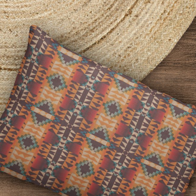 Teal Blue Dark Red Beige Brown Orange Tribal Art Pillow Case (Creator Uploaded)