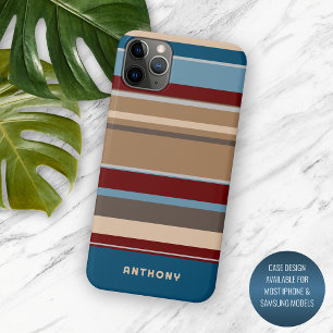 Teal Blue Dark Red Neutral Beige Brown Art Stripes iPhone 11 Pro Max Case