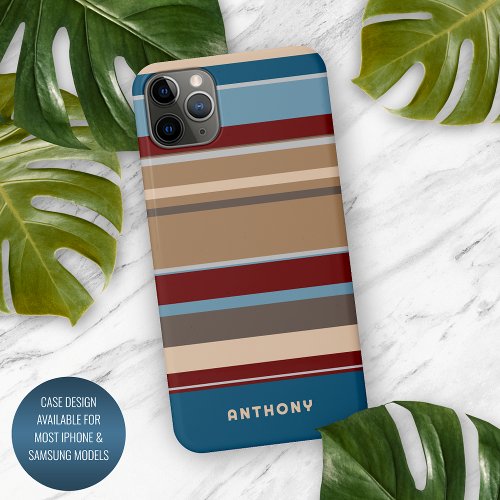 Teal Blue Dark Red Neutral Beige Brown Art Stripes iPhone 11Pro Max Case