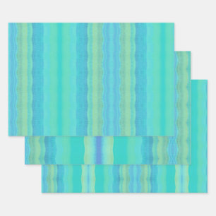 Teal Blue Decorative Watercolor Patterned Wrapping Paper Sheets