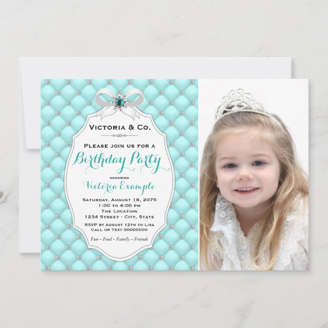 Teal Blue Diamond Birthday Party Invitation (Front)
