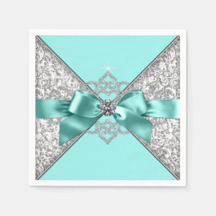 Teal Blue Diamond Bow Napkins