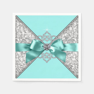 Teal Blue Diamond Bow Napkins
