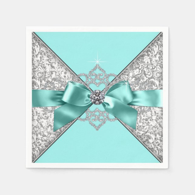 Teal Blue Diamond Bow Napkins (Front)