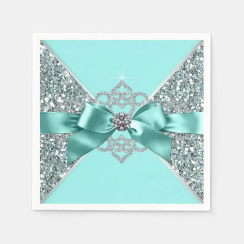 Teal Blue Diamond Bow Napkins