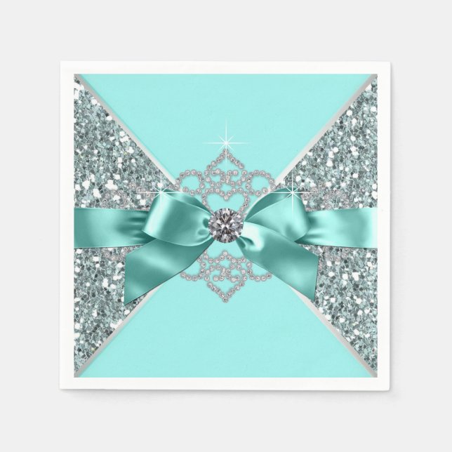 Teal Blue Diamond Bow Napkins (Front)