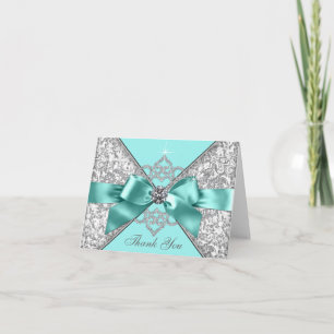 Teal Blue Diamond Bow Thank You