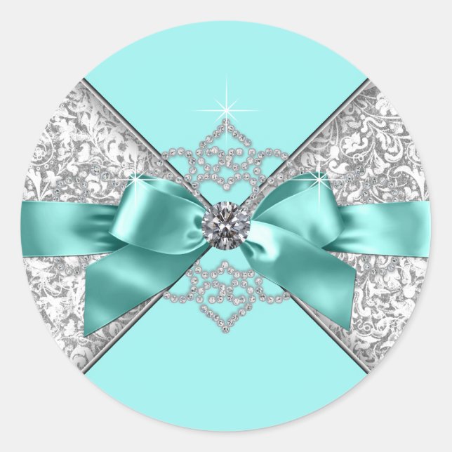 Teal Blue Diamond Classic Round Sticker (Front)