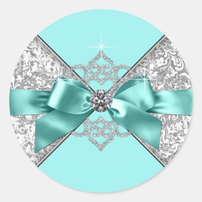 Teal Blue Diamond Classic Round Sticker (Front)