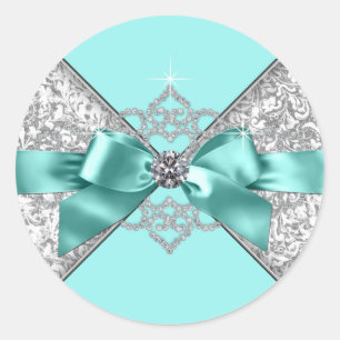 Teal Blue Diamond Classic Round Sticker