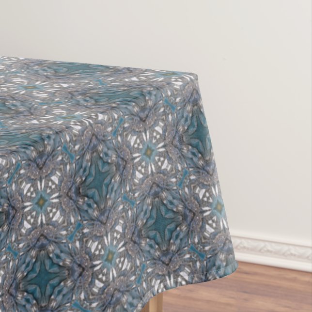 Teal Blue Diamond Filigree Tablecloth (In Situ)