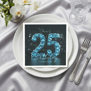 Teal Blue Diamond Gemstone Glam 25th Birthday Napkins