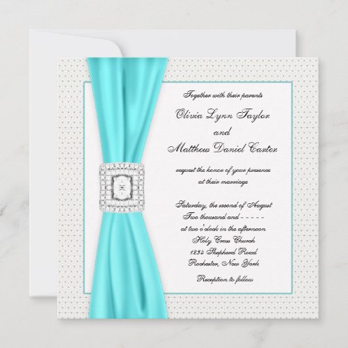 Teal Blue Diamond Ivory Wedding Invite